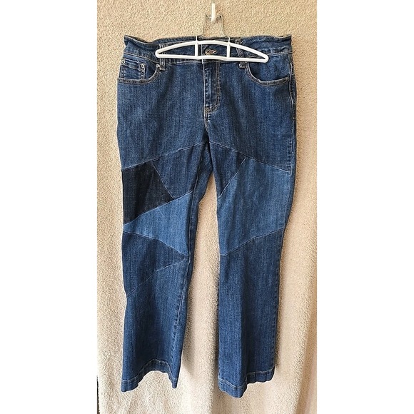 Stetson Denim - Stetson Womens 214 Trouser Patchwork Blue Cotton Blend Flare Leg Jeans Size 12